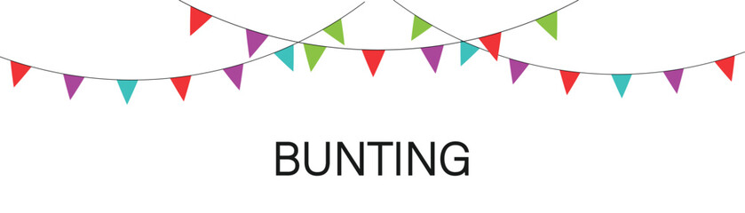 Vector triangle birthday bunting flags. Bunting, party garlands colourful hanging icon vector. Hanging colored flags. Birthday decoration. Celebrate flags. Vector illustration. © Pulak
