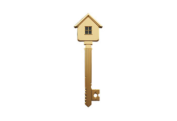 Conceptual golden key shaped like a house, symbolizing home ownership, security, and property investment. Great for real estate marketing, mortgage ads, housing concepts, and financial independence.