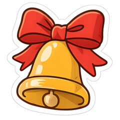 A golden jingle bell with a vibrant red bow, isolated on transparent background, perfect for holiday decorations, christmas, sticker