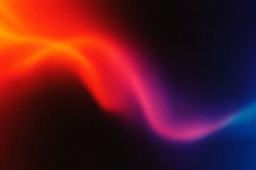 Abstract blurred grainy dark background with yellow orange pink purple blue wave of light, futuristic gradient texture