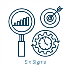 six sigma icon vector illustration, simple line element six sigma with editable stroke, six sigma simple icon, six sigma icon line style vector image