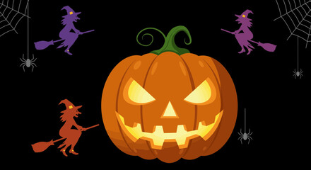 halloween pumpkin with bats and moon