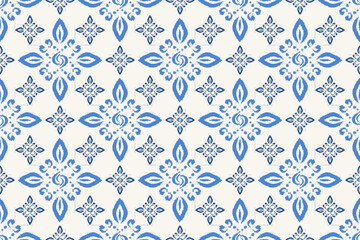 Ikat geometric folklore ornament. Oriental vector damask pattern. Ancient art of the Arabesque. Tribal ethnic texture. Spanish motif on the carpet. Aztec style. Indian rug. Gypsy, Mexican embroidery.