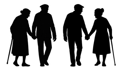 set of silhouettes of couples on a transparent background