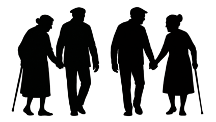 set of silhouettes of couples on a transparent background