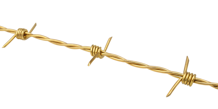 Barbed Wire Details: A close-up image showcases the intricate design and sharp details of golden barbed wire, emphasizing its functional yet visually striking appearance. 