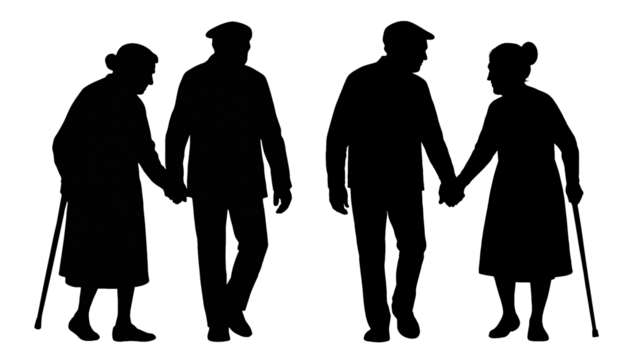 set of silhouettes of couples on a transparent background