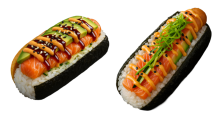 set of sushi hotdogs on a transparent background. Sushi rolls on transparent background. Food. Japanese cuisine. Taste. Restaurant.