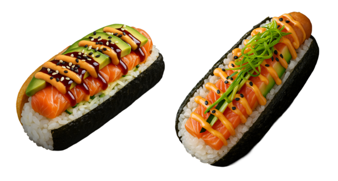 set of sushi hotdogs on a transparent background. Sushi rolls on transparent background. Food. Japanese cuisine. Taste. Restaurant.