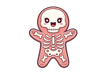 Cute pink skeleton gingerbread cookie with happy face and bones image