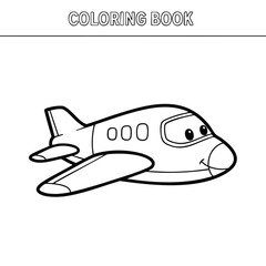 Naklejka premium A cheerful cartoon airplane designed for a coloring activity, featuring bold outlines and a friendly expression.