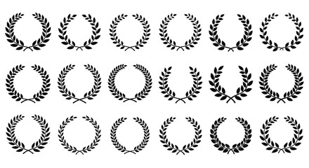 Collection of various laurel wreath illustrations, showcasing different designs and styles for decorative purposes.