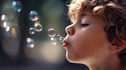 Child blowing bubbles outdoor daytime