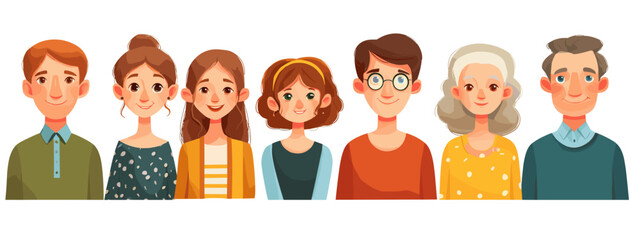 Diverse Cartoon Characters in a Row