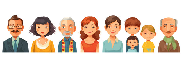 Illustrated Diverse Family Group Portrait