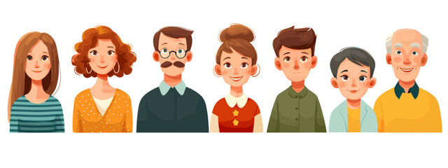 Illustrated Diverse Family Group Portrait