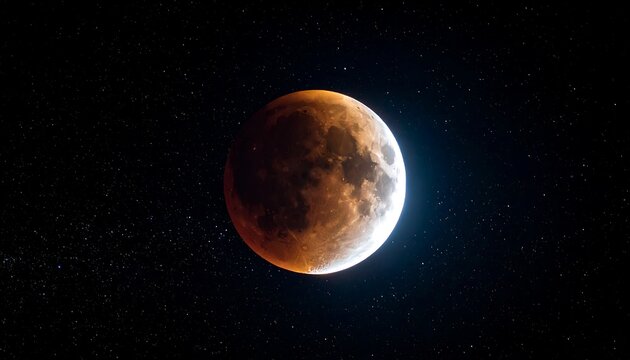 Red eclipsed moon in inky night sky