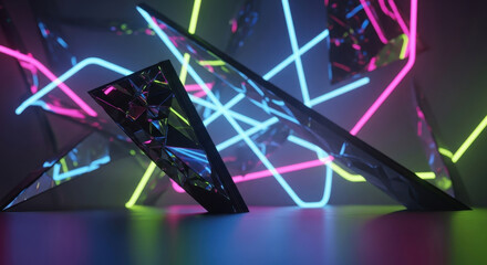 Abstract Geometric Shapes with Neon Lights