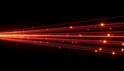 Obraz premium Red light streaks, glowing particles on black