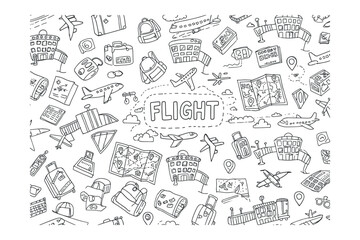 Flight adventure patterns travel destination graphic design creative environment top-down view exploration concept. Vector illustration