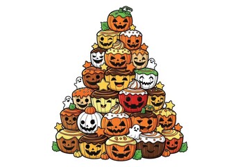 Obraz premium Stack of Halloween cupcakes with pumpkin faces ghosts and stars image
