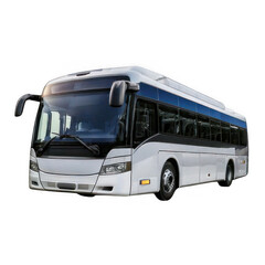 Matte white city bus isolated on white and transparent background.
