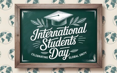 International students day chalkboard celebration with graduation cap