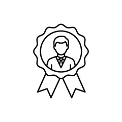 Outlined badge with a person icon, signifying achievement or recognition.