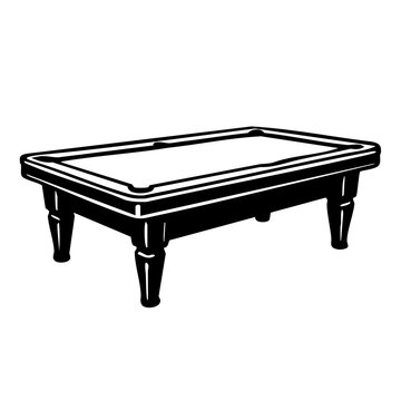 Vintage-style billiards logo in black and white with a classic pool table silhouette