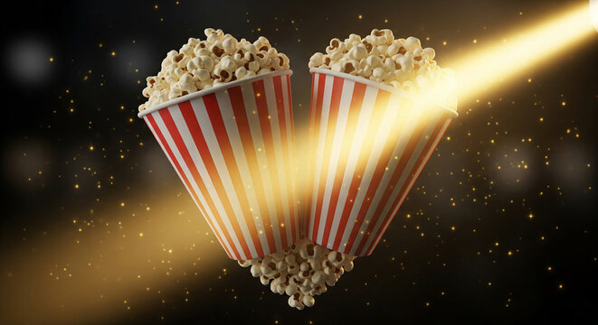 Two popcorn tubs under spotlight in heart shape - Powered by Adobe