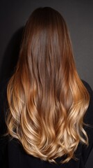 Obraz premium Smooth Ombre Hair Transition from Deep Coffee Brown to Warm Beige Shades for Stylish Looks