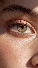 Obraz premium Close-Up of a Beautiful Eye with Central Glow and Creamy Rim Highlighting Pale Apricot Tones Against Soft Light