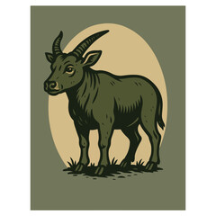 Anoa (Sulawesi Dwarf Buffalo) — Indonesian Endemic Bovidae in Oval Poster Vector