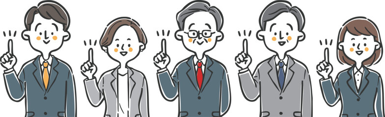 指差しをするビジネスパーソン　上半身　ベクター
