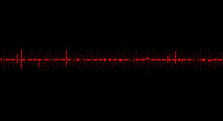 Dynamic digital heartbeat pulse graphic with red binary code on black background