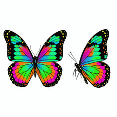 Vibrant Tropical Neon Butterflies Colorful Digital Art Illustration