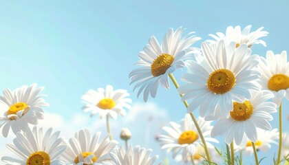 Fototapeta premium Blooming white daisies in a sunny meadow nature photography vibrant floral scene outdoor landscape close-up view beauty of spring