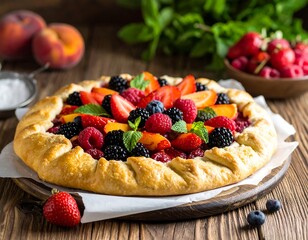 Fruit galette on wooden board