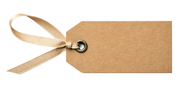 Blank Kraft Paper Gift Tag with Gold Satin Ribbon on Transparent Background
Isolated Kraft Gift Tag with Metallic Eyelet and Gold Bow for Mockup or Packaging Design - Powered by Adobe