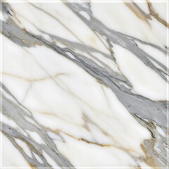 Luxurious White Marble Texture with Grey Veins and Gold Accents Detail