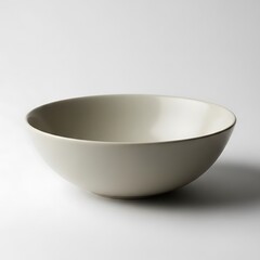 Empty Light Beige Ceramic Bowl on a White Background with Soft Shadow