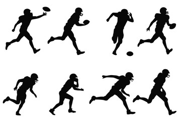 Fototapeta premium American football players silhouettes in action throwing running and catching ball vector illustration art