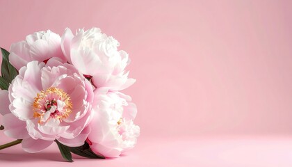 Delicate pink peonies in bloom floral arrangement soft background decorative art close-up view nature&rsquo;s beauty