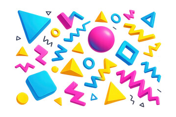 Retro 80s and 90s abstract banner with neon hues and Memphis-style shapes.