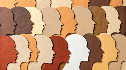 Human Diversity and Equality Concept with Multi-Ethnic Profile Silhouettes