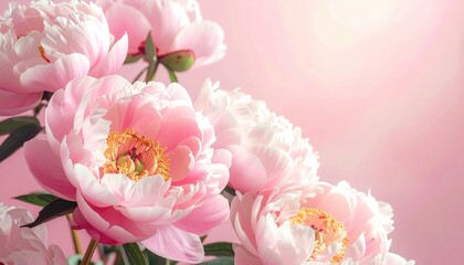 Obraz premium Vibrant pink peonies blooming in soft natural light floral photography serene indoor environment close-up view