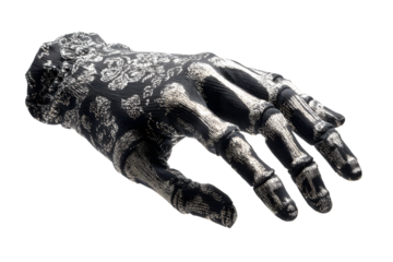 skeleton print glove, Halloween costume detail, isolated on transparent background.