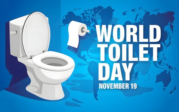 World toilet day november 15th celebration with toilet and world map background - Powered by Adobe