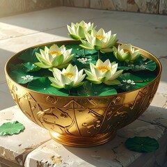 Golden bowl with white lilies