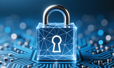 Digital Security Lock on Circuit Board Represents Cyber Protection Technology
